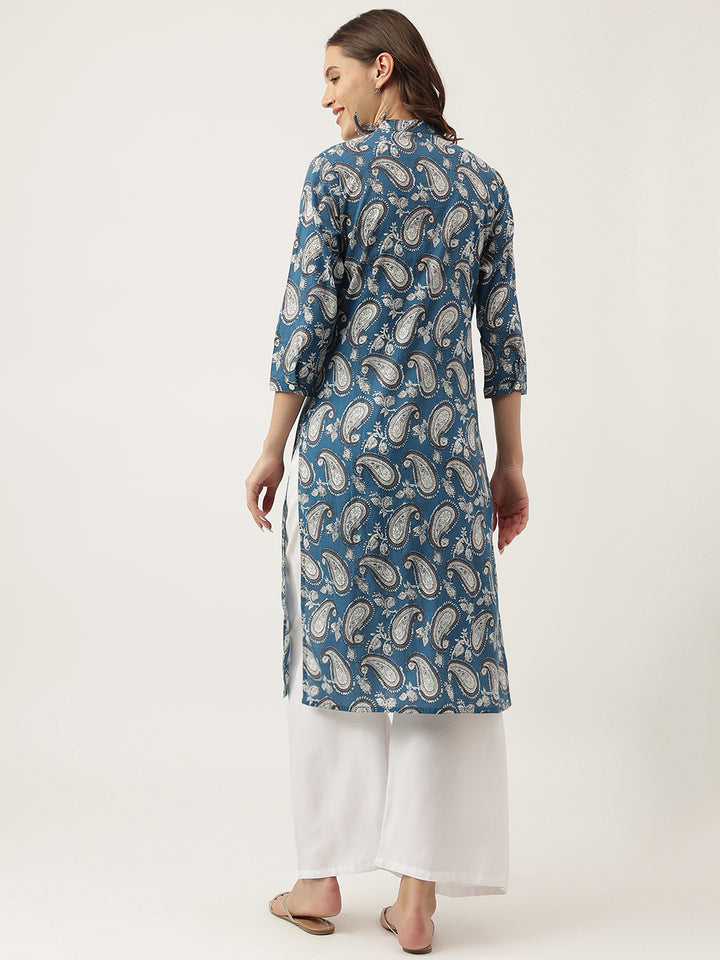 Divena Paisley Print Straight Fit Cotton Kurta
