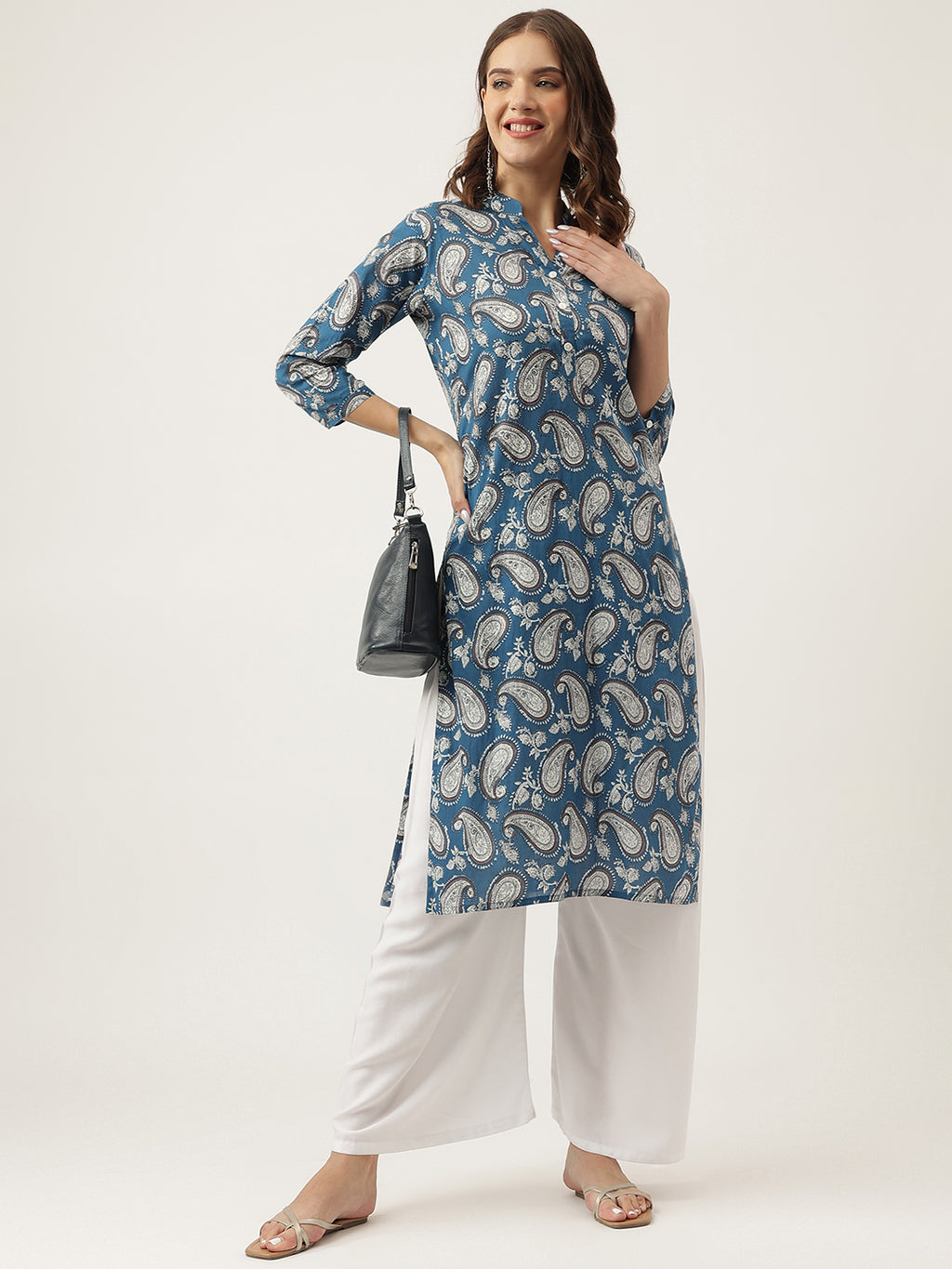 Paisley Print Kurta with Contrast Dupatta
