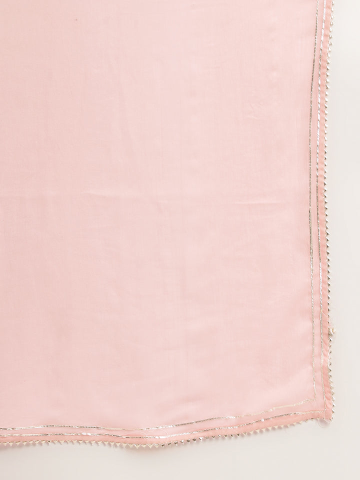 Divena Pink Floral Print Cotton  Kurta, Trouser & Dupatta