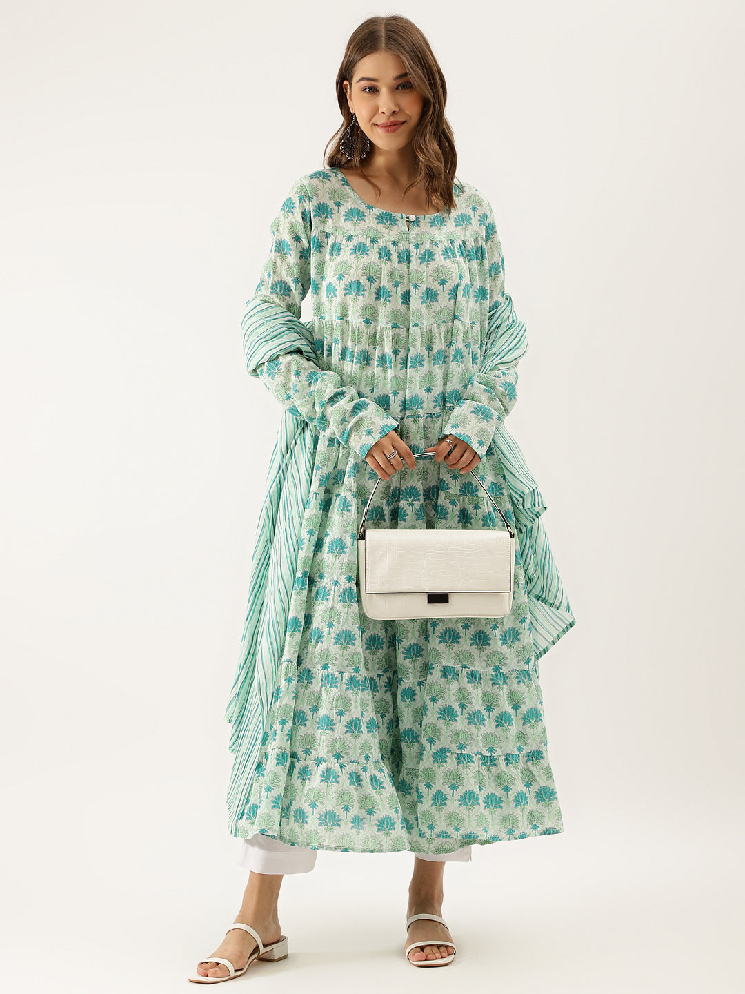 Russian Green Floral Block Printed COTTON Kurta
