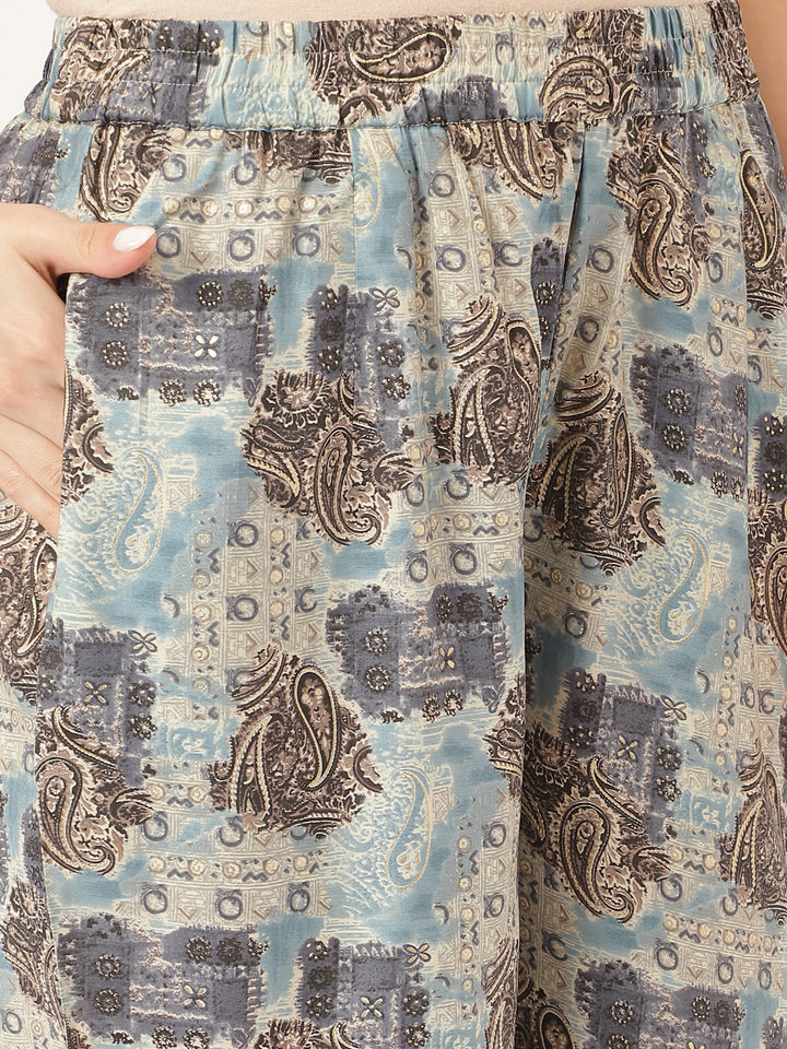 Divena Blue Foil Printed Chanderi Co-ord Set