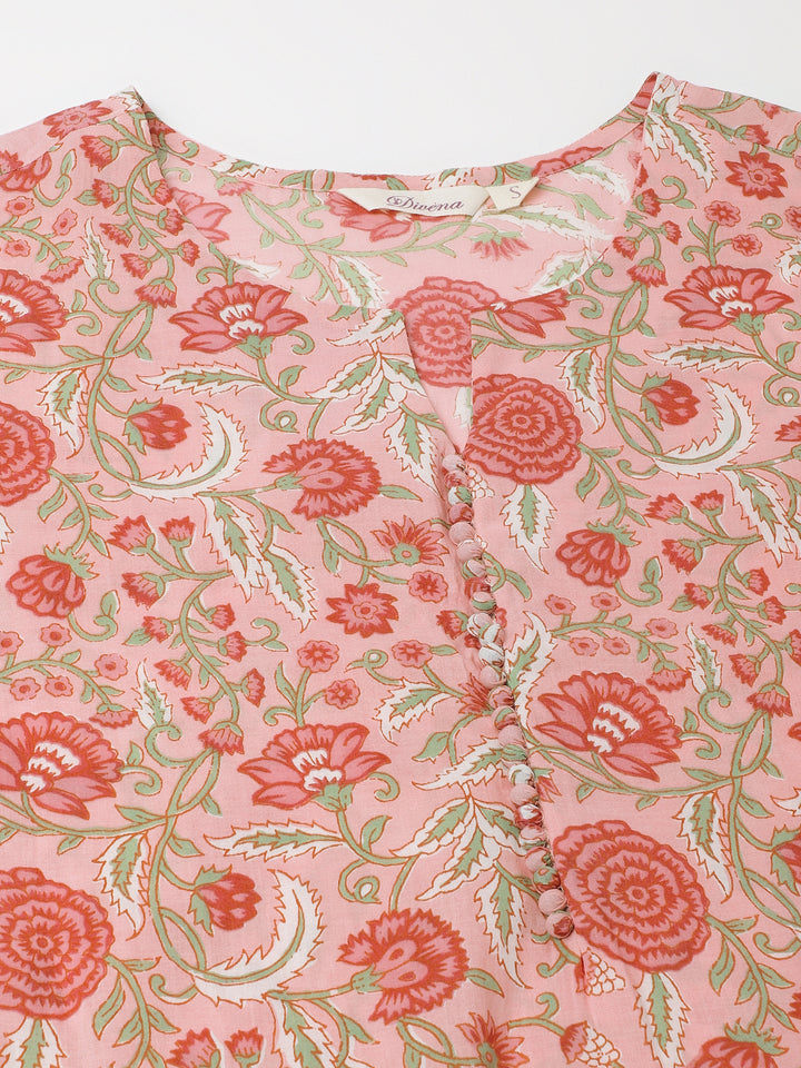 Divena Pink Floral Print Cotton Co-ord set
