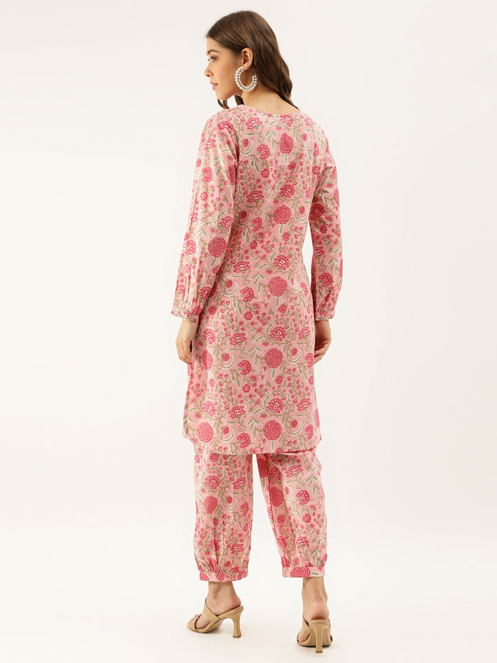Divena Pink Floral Print Cotton Co-ord set