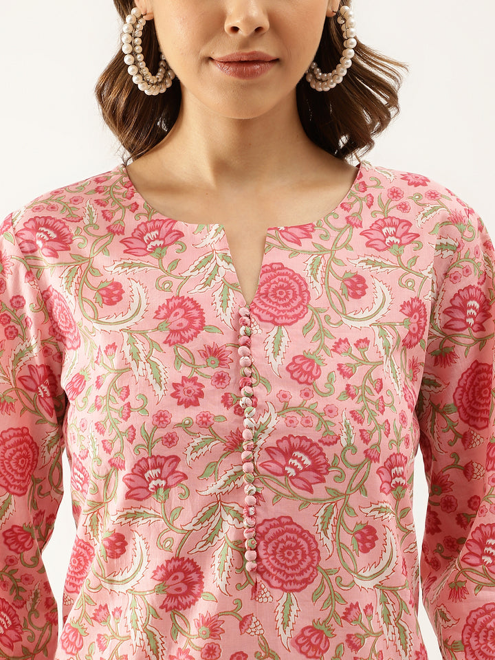Divena Pink Floral Print Cotton Co-ord set