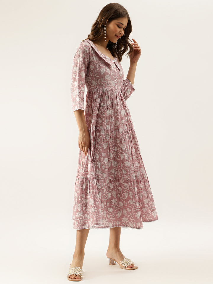 Divena Floral Printed Cotton Ethnic Dress for Women