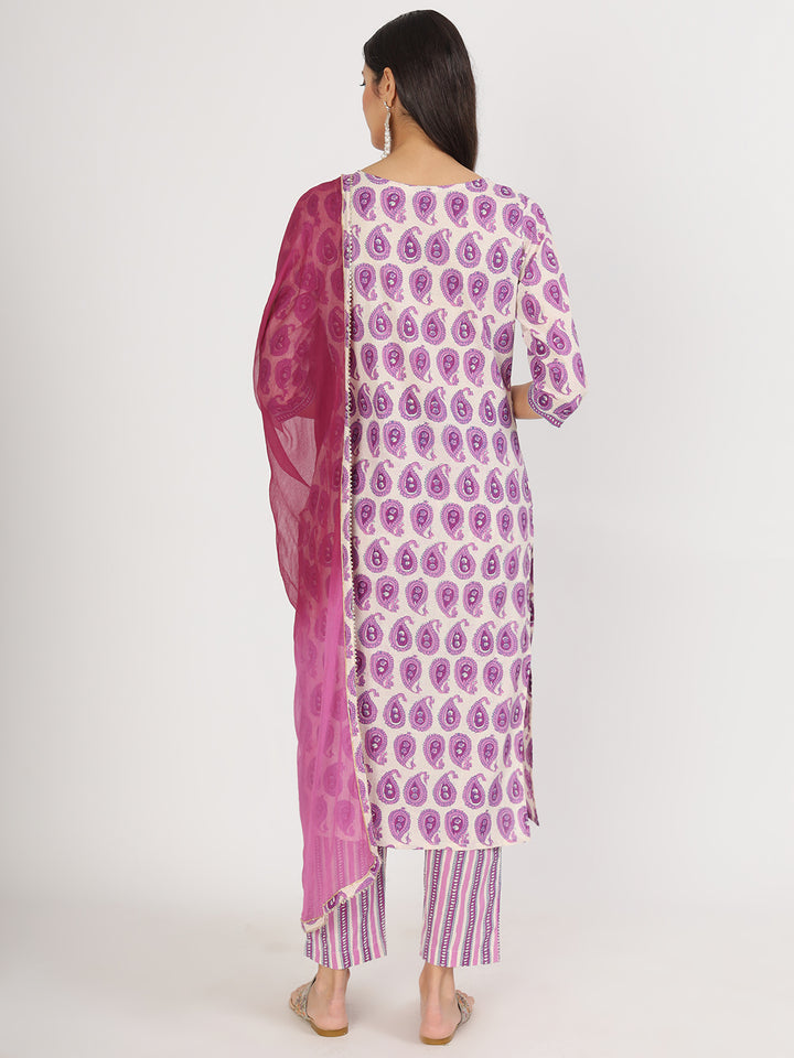 Divena Purple Floral Printed Straight Kurta Pant Set