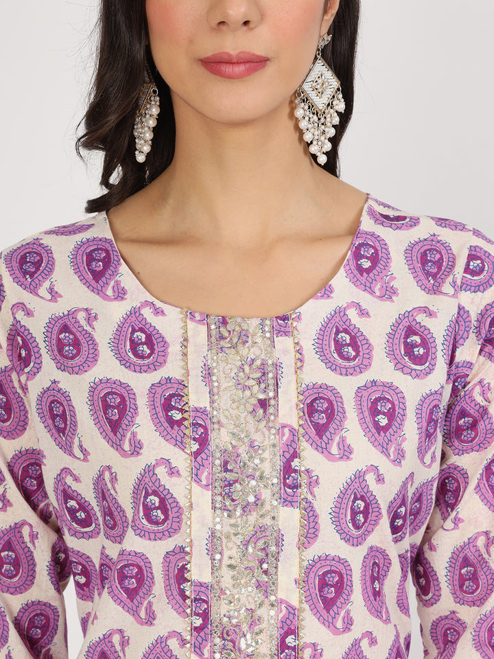 Divena Purple Floral Printed Straight Kurta Pant Set