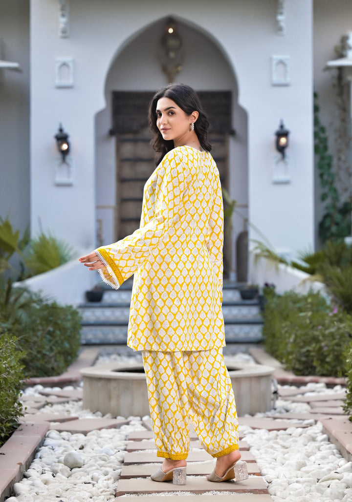 Divena Yellow Floral Print Rayon Kurta set for women