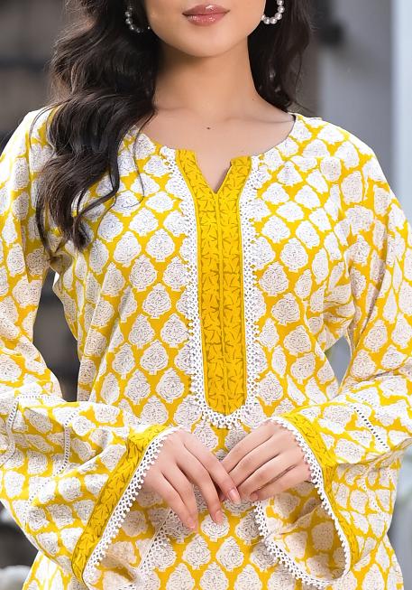 Divena Yellow Floral Print Rayon Kurta set for women