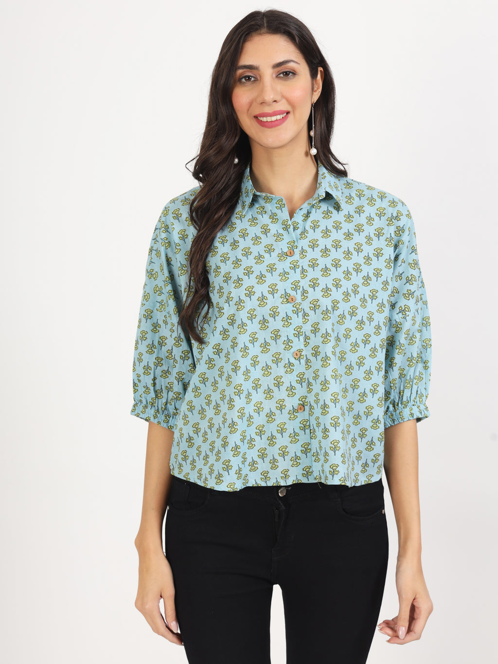 Divena Black Floral Printed Rayon Shirt type Top for Women