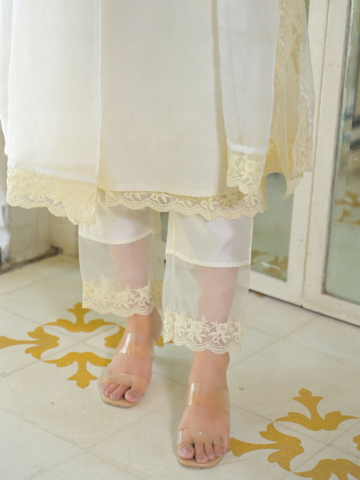 Divena Cream Chanderi Kurta Pant With Dupatta