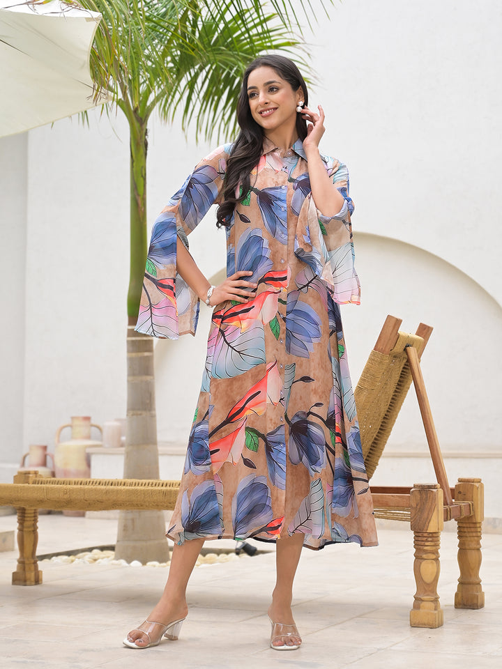 Divena Blue Multi Digital Printed Chinon Kaftan