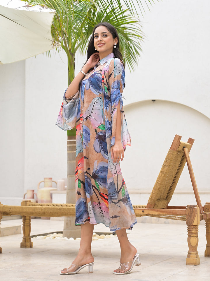 Divena Blue Multi Digital Printed Chinon Kaftan
