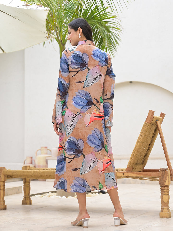 Divena Blue Multi Digital Printed Chinon Kaftan