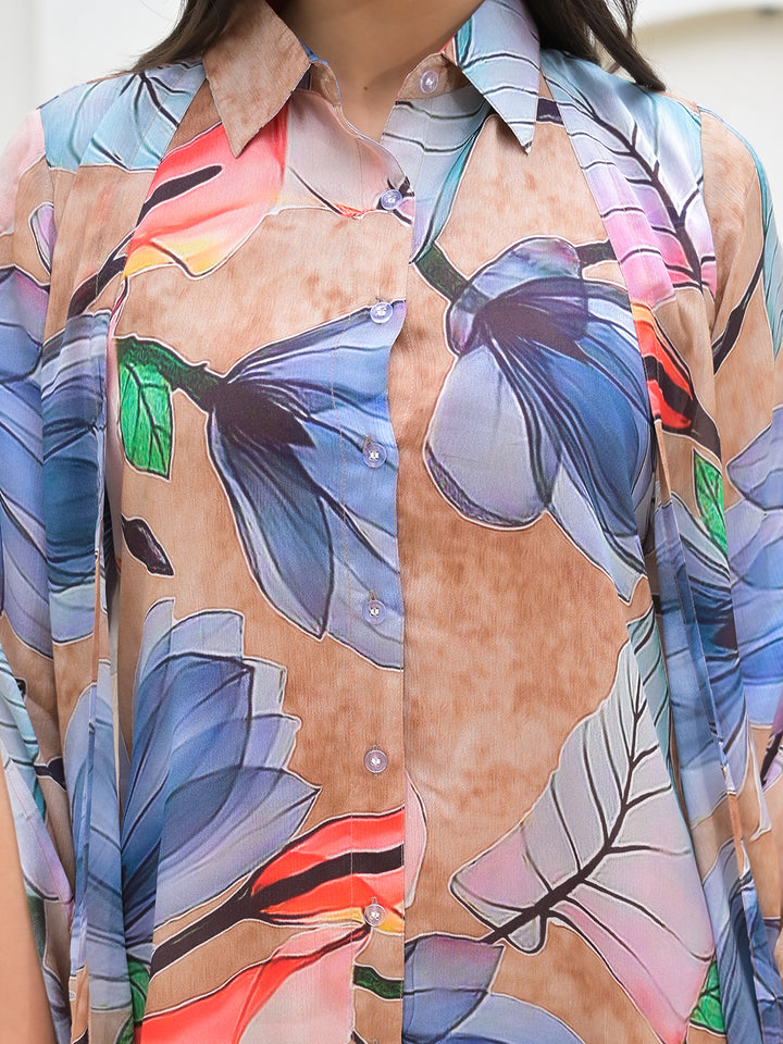 Divena Blue Multi Digital Printed Chinon Kaftan