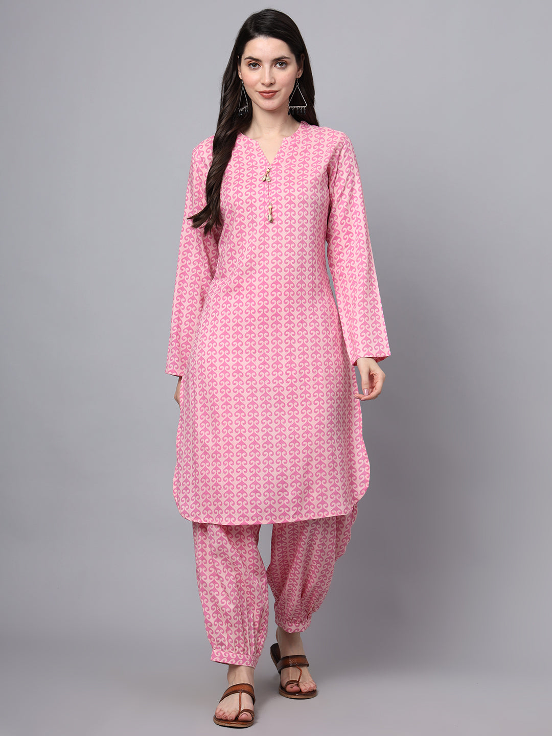 Divena Pink Floral Print Rayon Fabric Staright Co-ord set