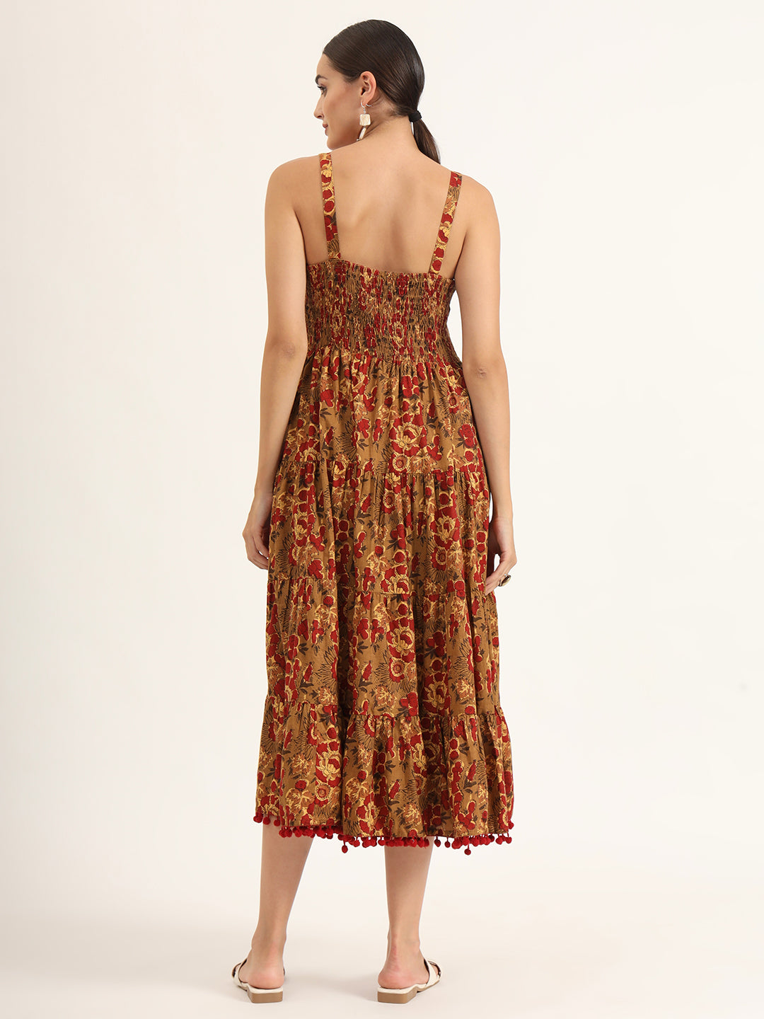 Divena Brown Floral Print Pure Cotton Fit & Flare Dress