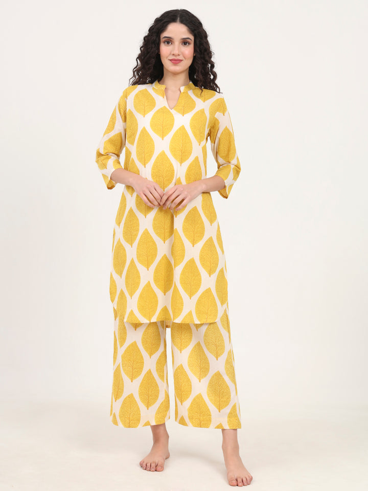 Divena Yellow Printed Cotton Night Suit