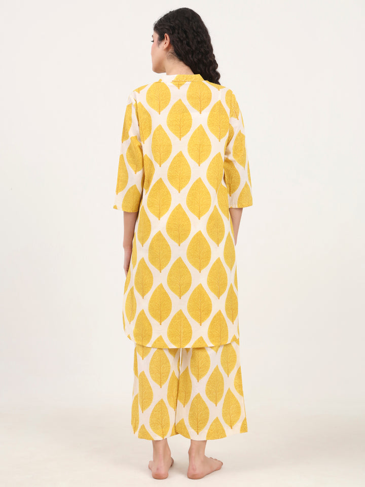 Divena Yellow Printed Cotton Night Suit