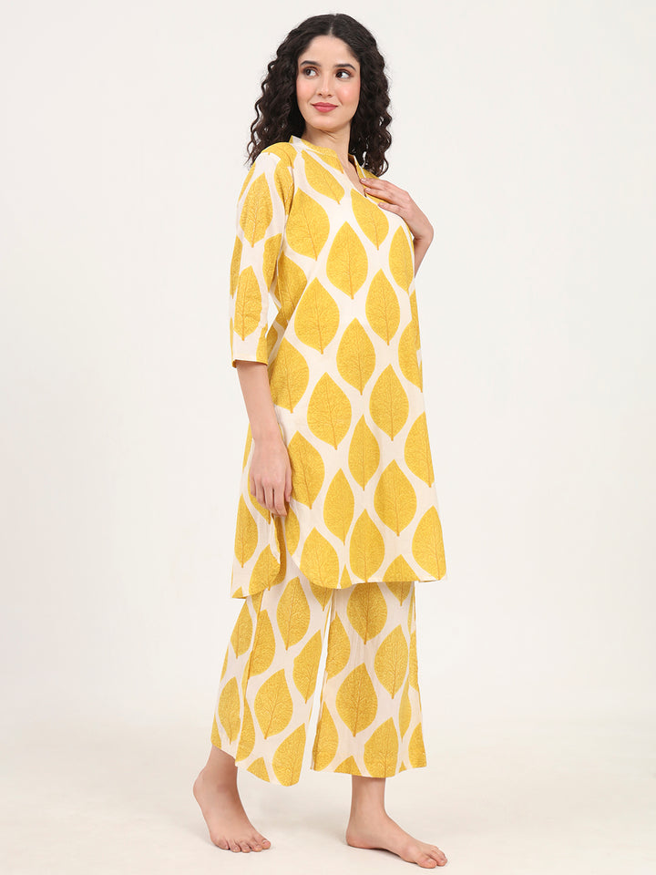 Divena Yellow Printed Cotton Night Suit