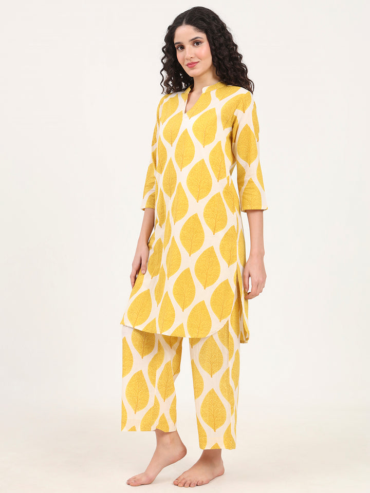Divena Yellow Printed Cotton Night Suit