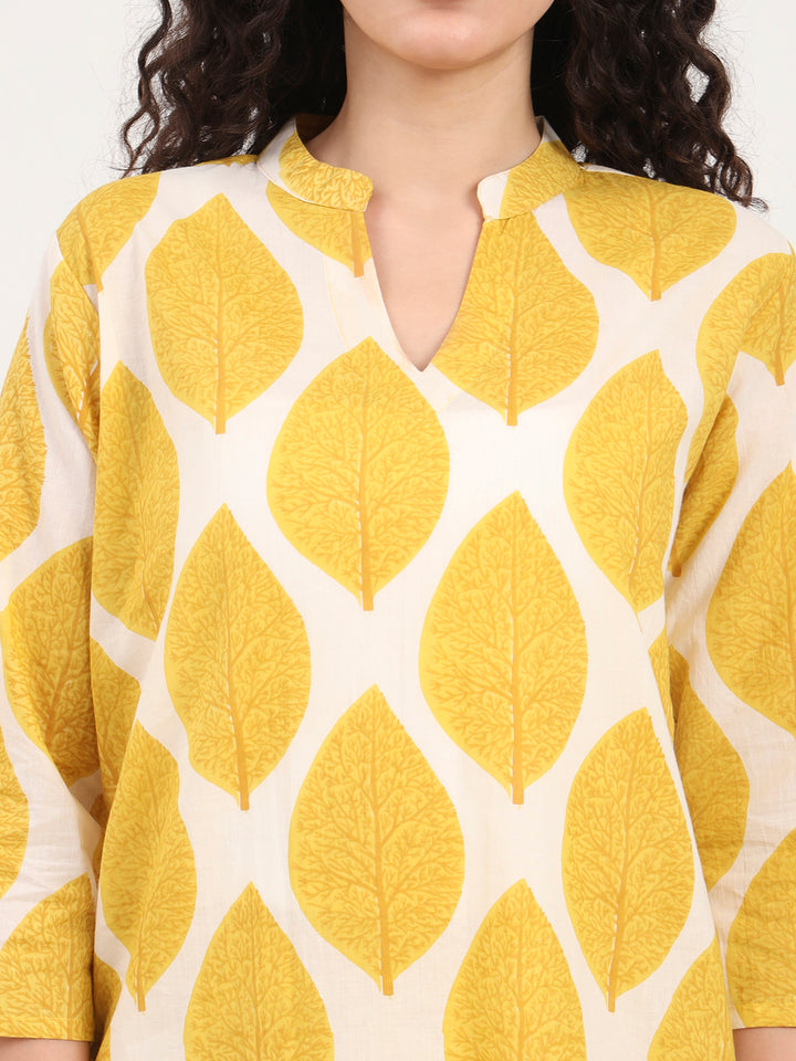 Divena Yellow Printed Cotton Night Suit