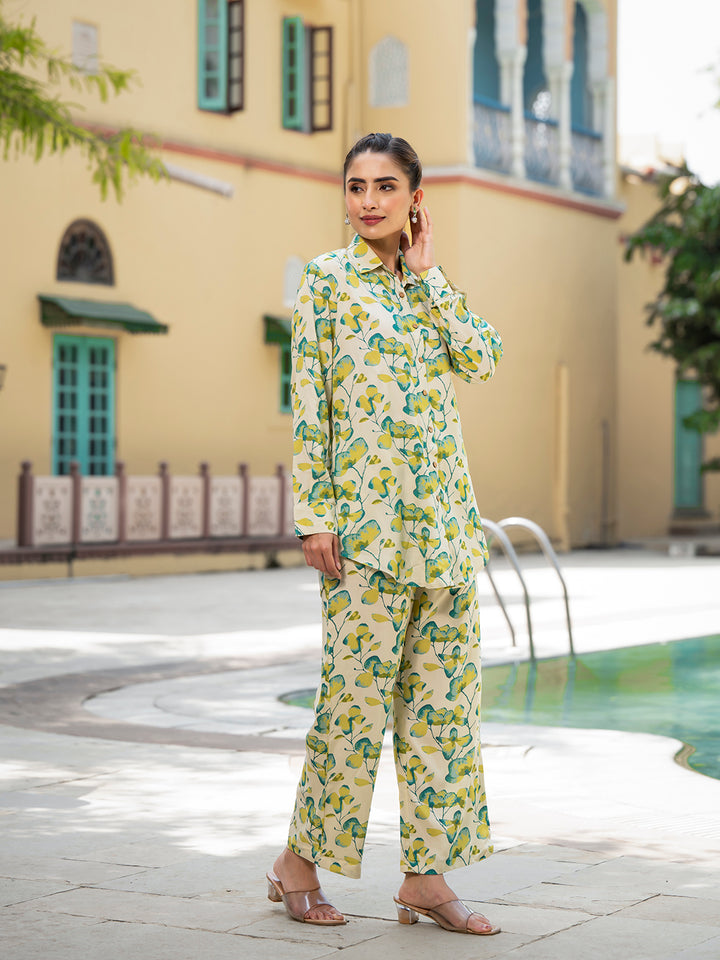 Divena green Floral Printed Rayon Co-ord Set for Women