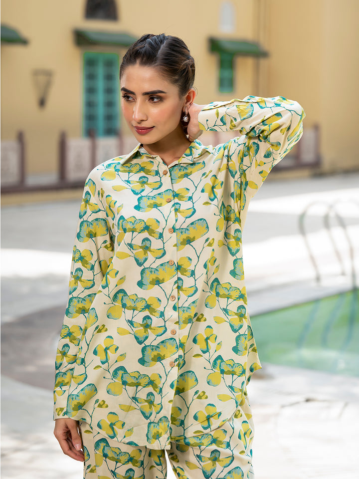 Divena green Floral Printed Rayon Co-ord Set for Women