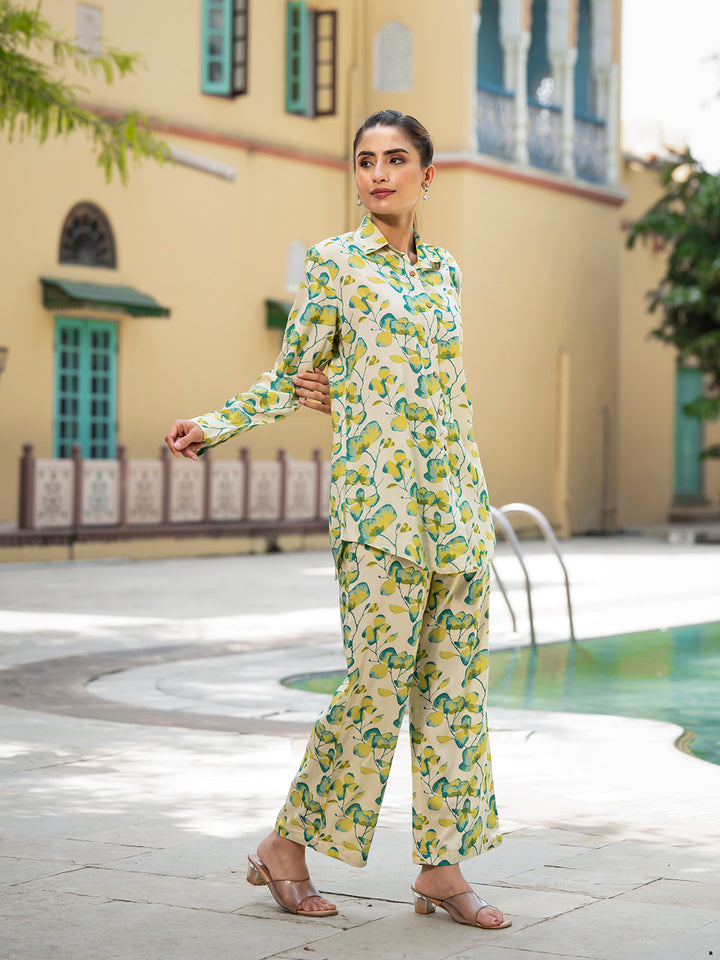 Divena green Floral Printed Rayon Co-ord Set for Women