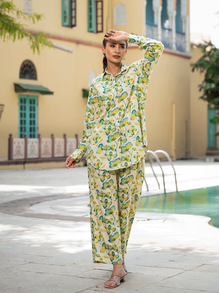 Divena green Floral Printed Rayon Co-ord Set for Women