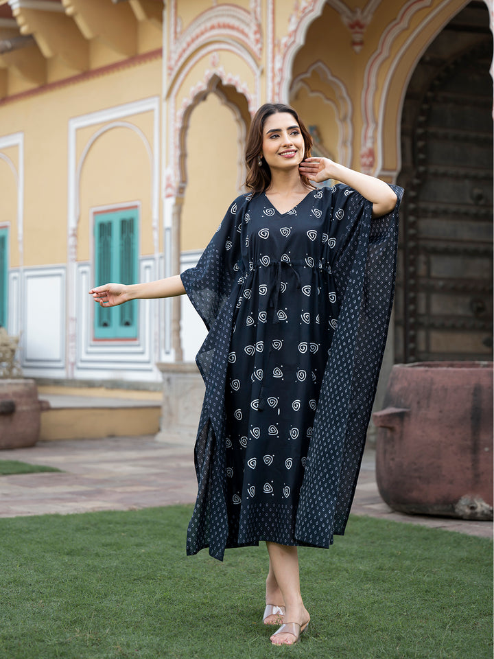 Divena Black Floral Print Kaftan