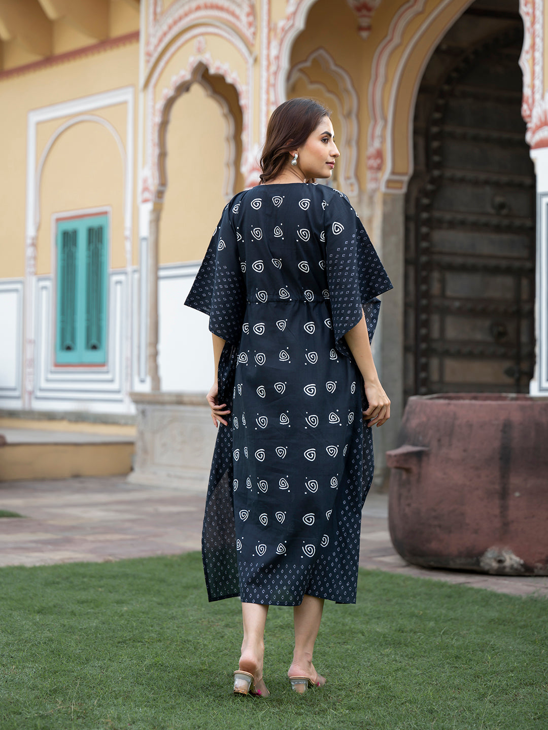 Divena Black Floral Print Kaftan