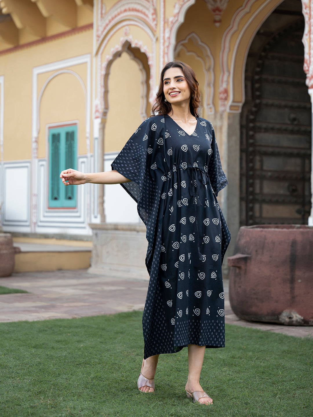 Divena Black Floral Print Kaftan