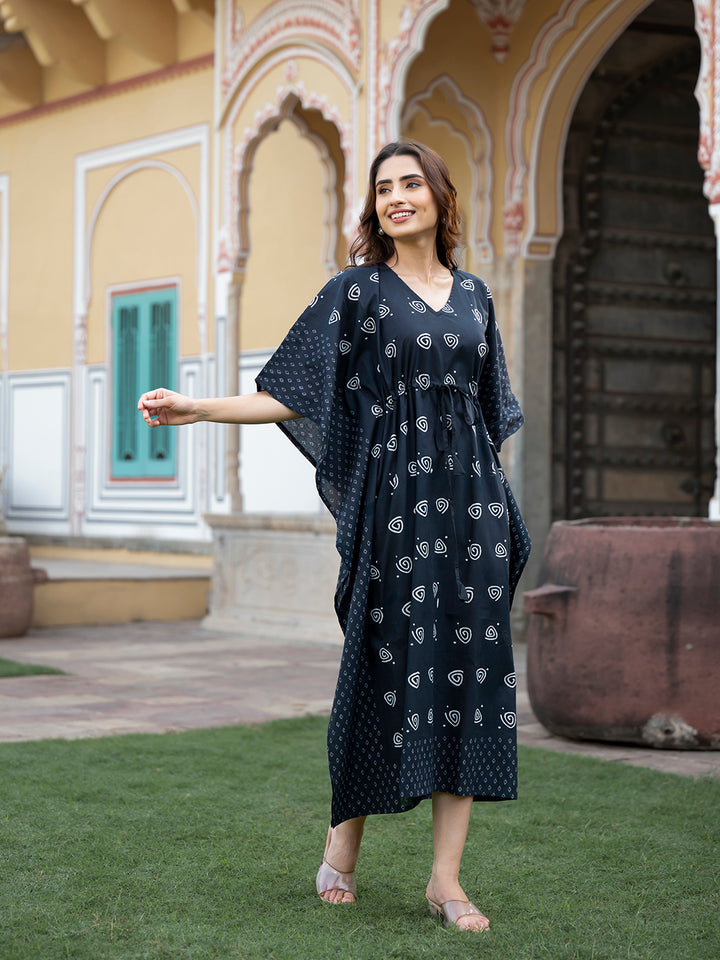 Divena Black Floral Print Kaftan