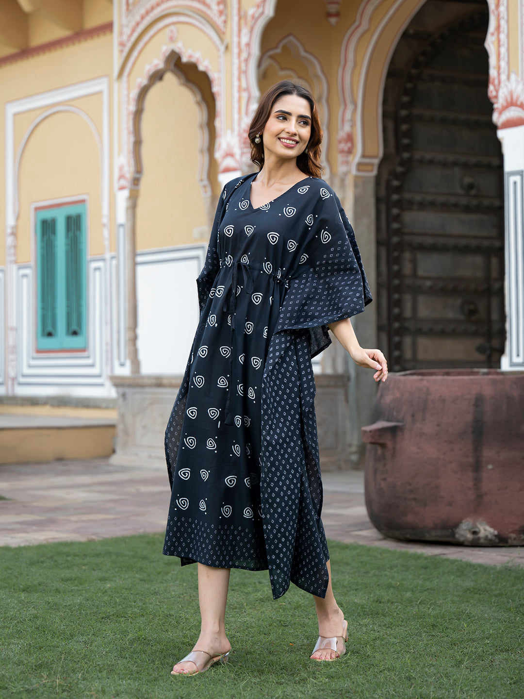 Divena Black Floral Print Kaftan