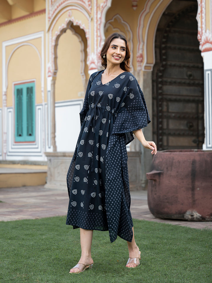 Divena Black Floral Print Kaftan