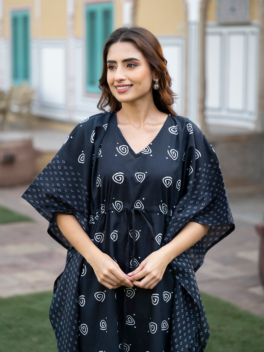 Divena Black Floral Print Kaftan