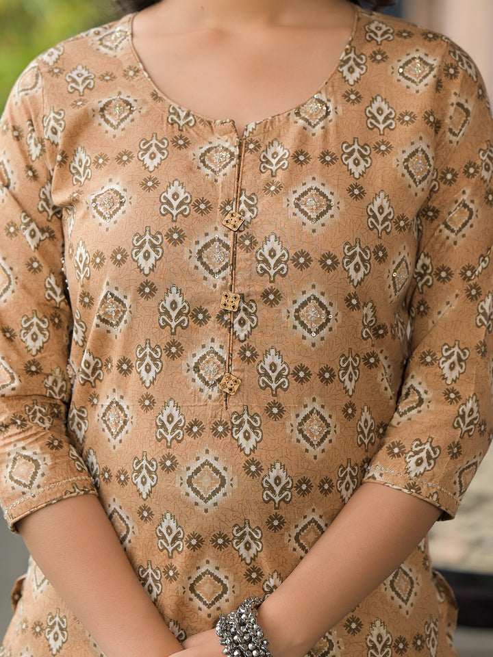 Divena Brown Cotton Kurta Pant with Dupatta