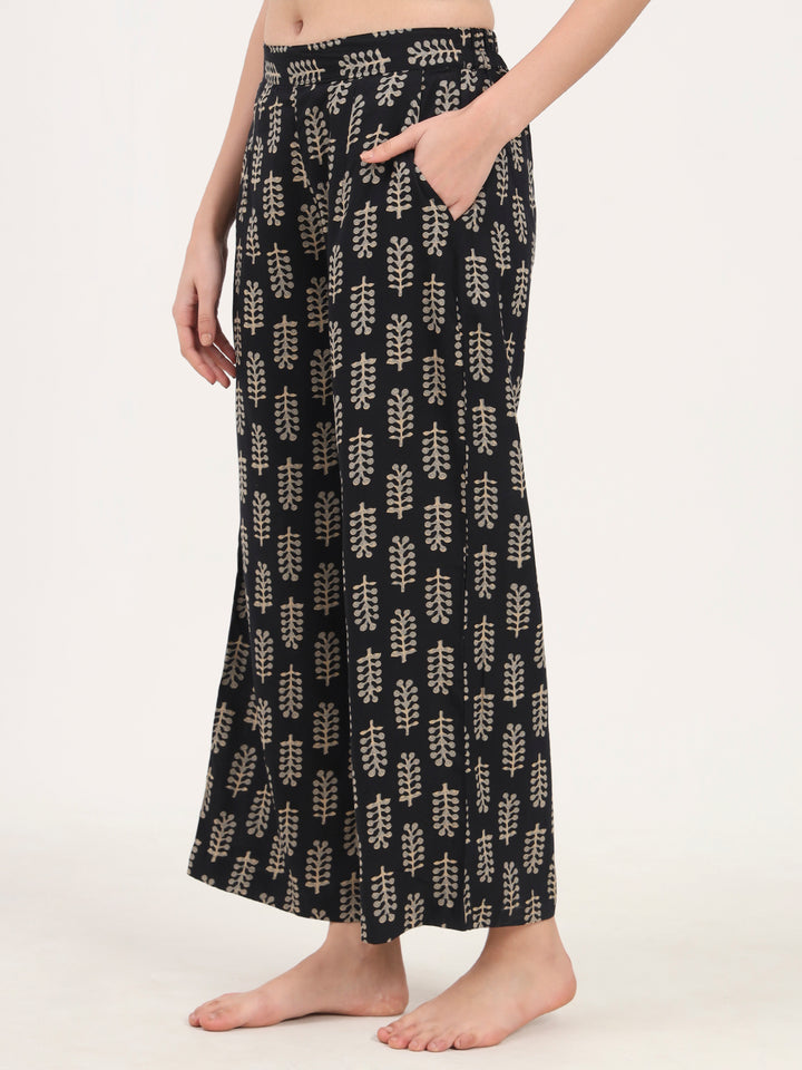 Divena Black Printed Cotton Night Suit Set