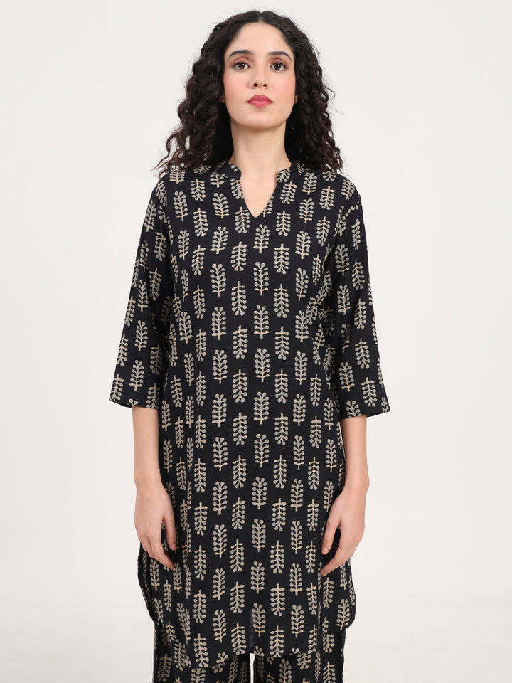 Divena Black Printed Cotton Night Suit Set
