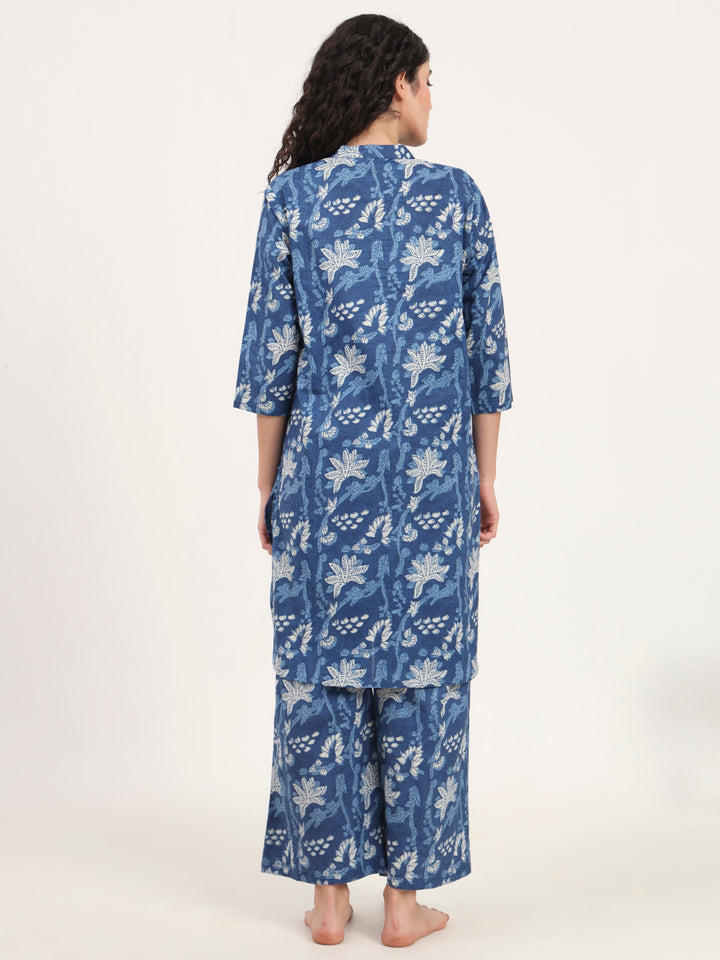 Divena Indigo Blue cotton Night Suit Set for women