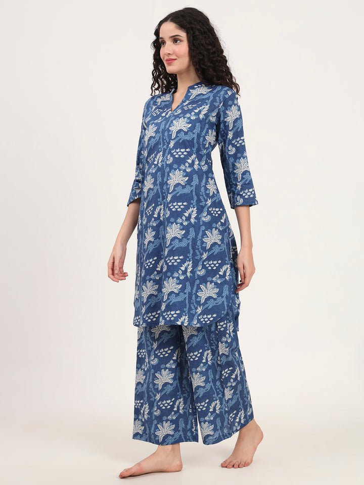 Divena Indigo Blue cotton Night Suit Set for women