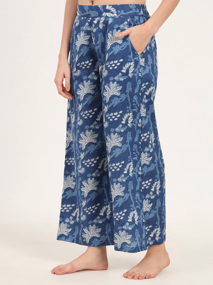 Divena Indigo Blue cotton Night Suit Set for women