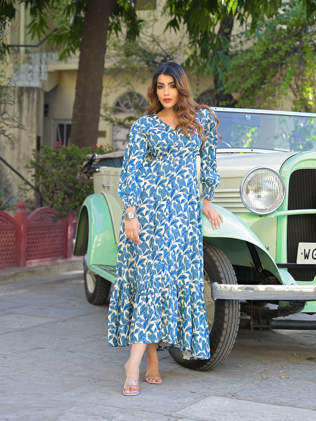 blue rayon dress Blue Hawaii Long Maxi Rayon Hawaiian Dress Blue / L