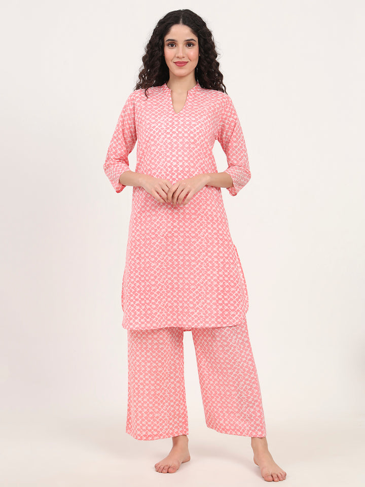 Divena Light Pink Cotton Night Suit Set for women