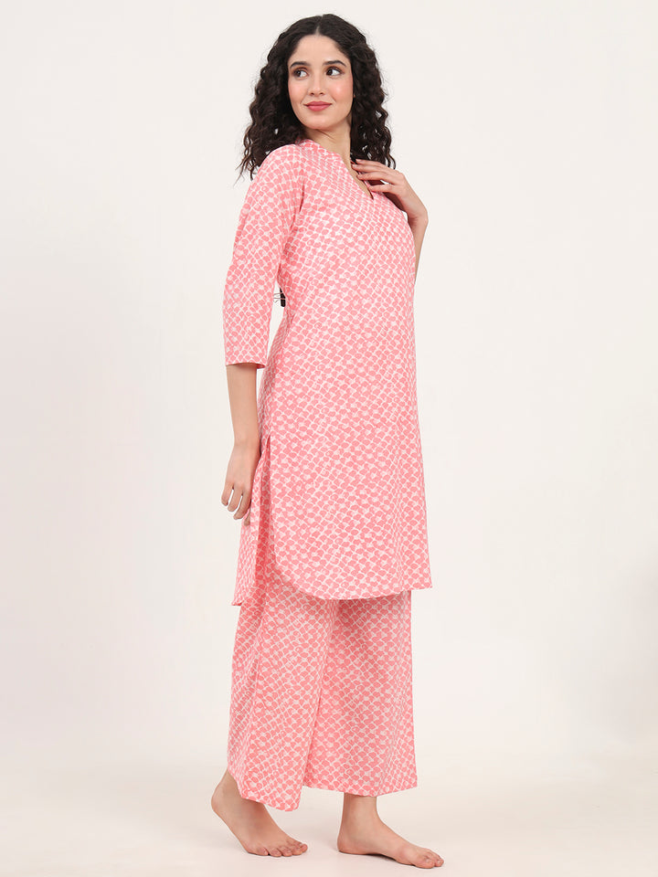 Divena Light Pink Cotton Night Suit Set for women
