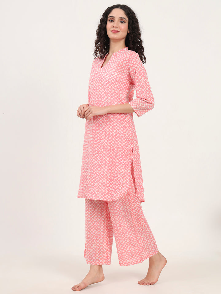 Divena Light Pink Cotton Night Suit Set for women