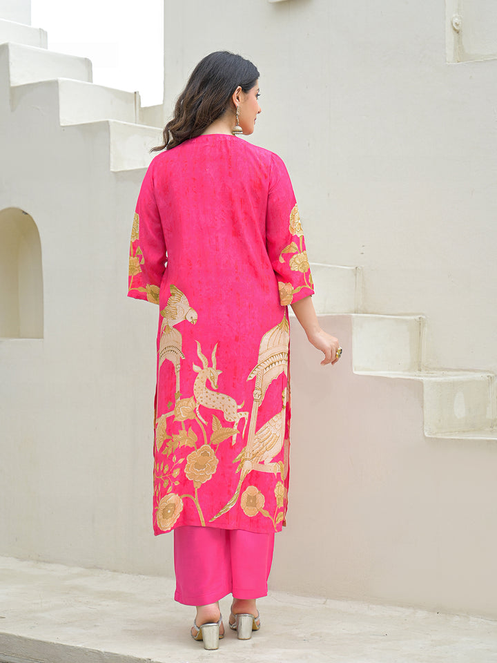 Divena Pink Muslin Digital Print Kurta Pant Set With Dupatta