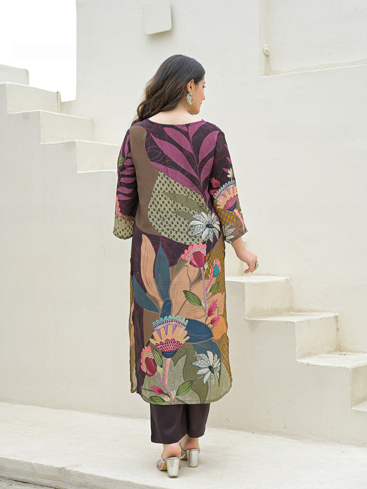 Divena Purple Pure Crepe Digital Print Kurta Pant Set With Dupatta