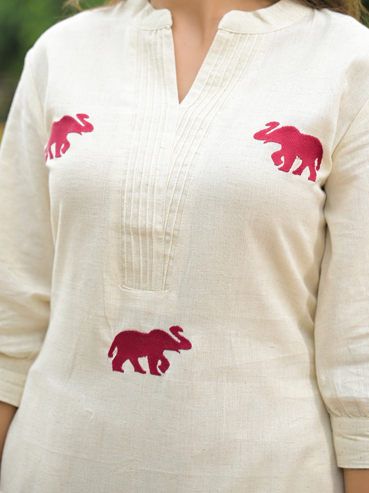 Divena Off White Embroidered Cotton A-line Kurta Pant Sets